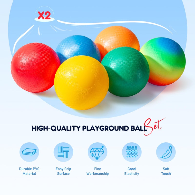 EVERICH TOY EVERICH Playground Balls Kickball, 6 or 12 Pack 8.5" Dodgeballs Bouncy Kick Balls for Kids Adults Outdoor Indoor, 4 Square Ball School Yard Games for Boys Girls 3-5 5-8 8-12 with Pump - Image 4